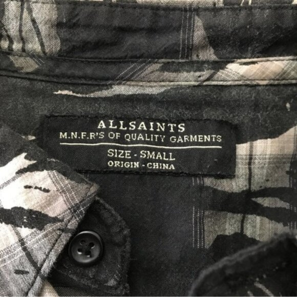 All Saints Bissau Asymmetric Plaid Long Sleeve Shirt - Picture 7 of 8